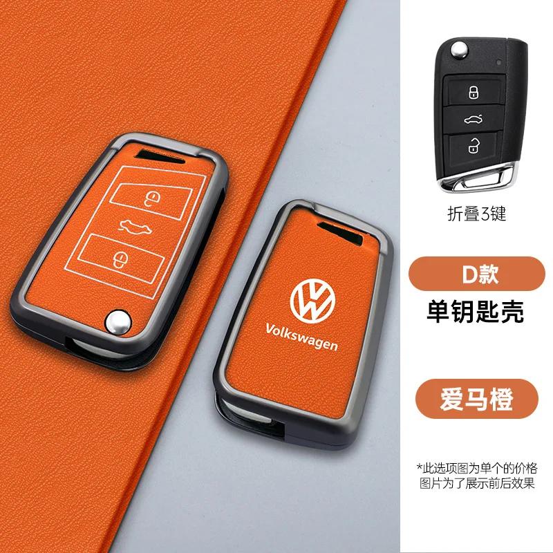 Valve Stems Caps For VOLKSWAGEN VW New Zinc Alloy Leather Car Remote Key Case Cover Protector Holder Shell For VW Volkswagen Gol GB31