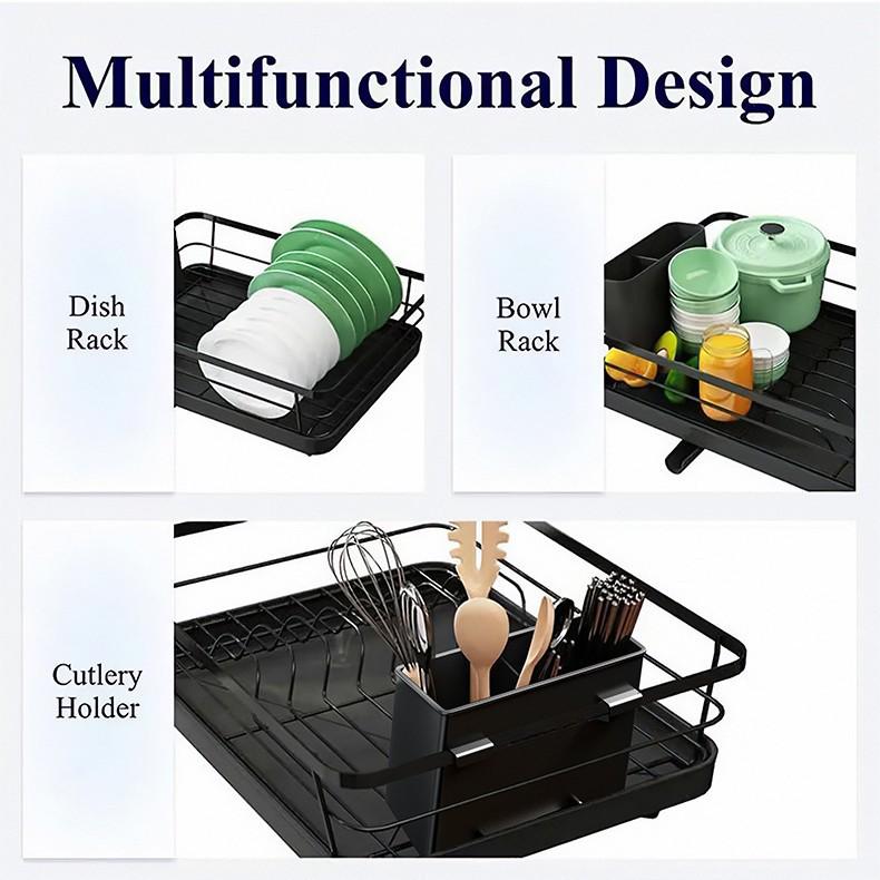 Cross-border Kitchen Countertop Dish Drying Rack with Partitioned Storage