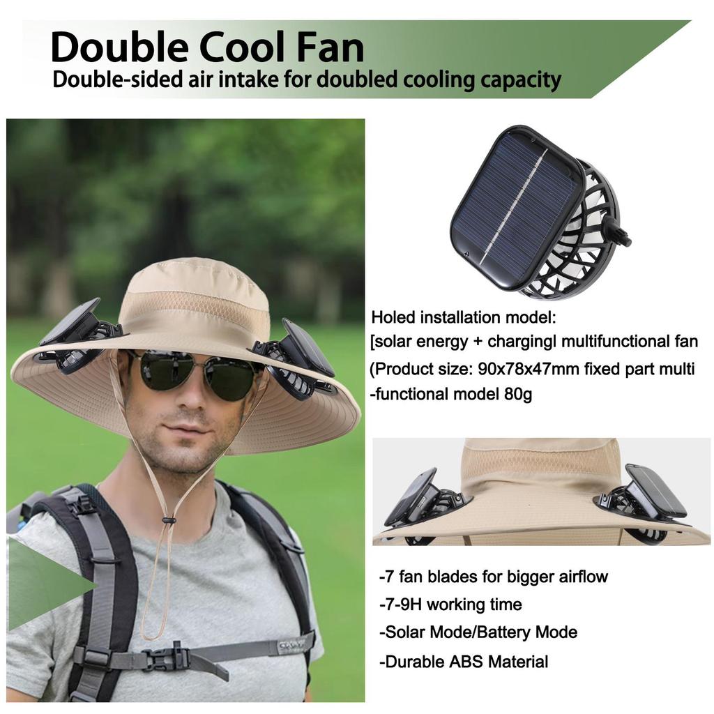 Breathable Outdoor Wide Brim Sun Hat Waterproof Wide Brim Solar Fan Hat for Men Women