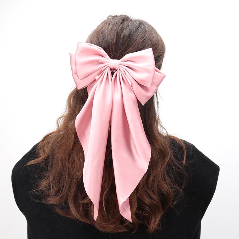Grampo de Cabelo Elegante com Laço de Fita para Mulheres Moda Clipe Simples de Cetim Preto Presilha de Cabelo Faixa de Cabeça com Clipes Acessórios de Cabelo para Meninas