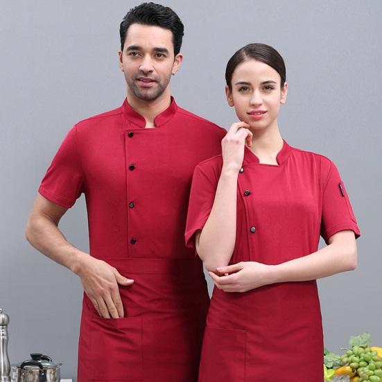 Unisex Chef Shirt Kitchen Single-breasted Short Sleeve Stand Collar Stain-resistant Loose Kitchen Bakery Restaurant Canteen Waiter Top Cook Uniform