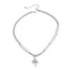Hiphop Rock Four-Pointed Star Pendant Necklaces for Men Women Imitation Pearls Beaded Collarbone Necklaces Jewelry Accessories