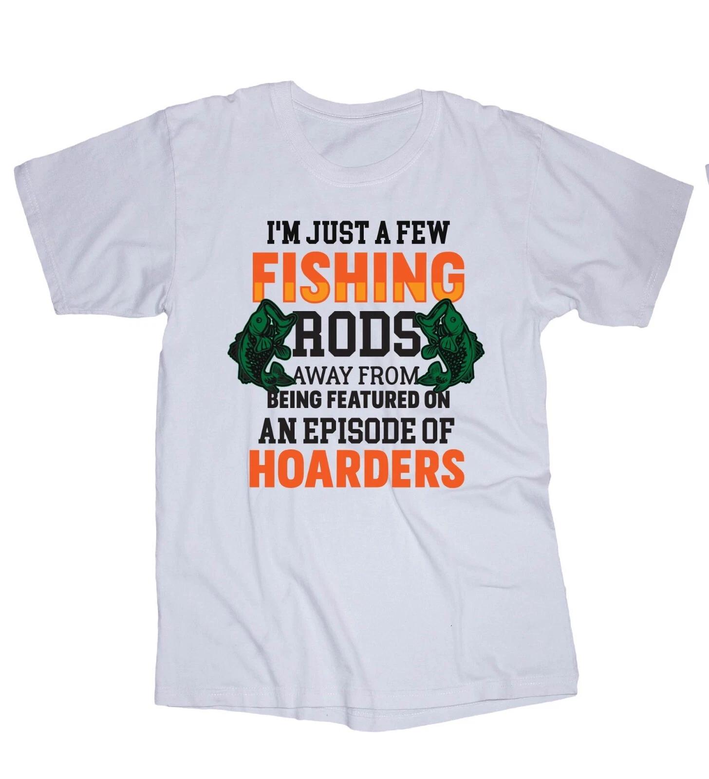 Fishing T-shirt white Fishing Rod Hoarder Trout, Bass, Crappie L
