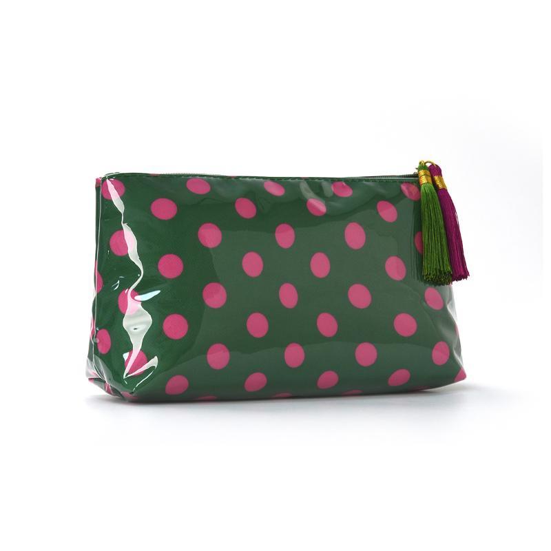 PVC Retro Polka Dots Cosmetic Bag Fringed Waterproof Zipper Makeup Organizer for Women Daily Skincare Carry