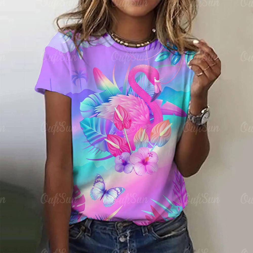 

Женская футболка с круглым вырезом с принтом фламинго, 3D цифровая печать, элегантная футболка, женский топ 03176 6XL