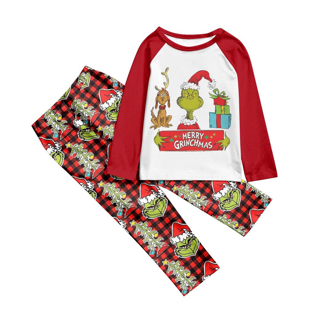 Familie Matchende Trykksett Pyjamas Loungewear Antrekk Familie Matchende Langermet Topp+Bukse Sett