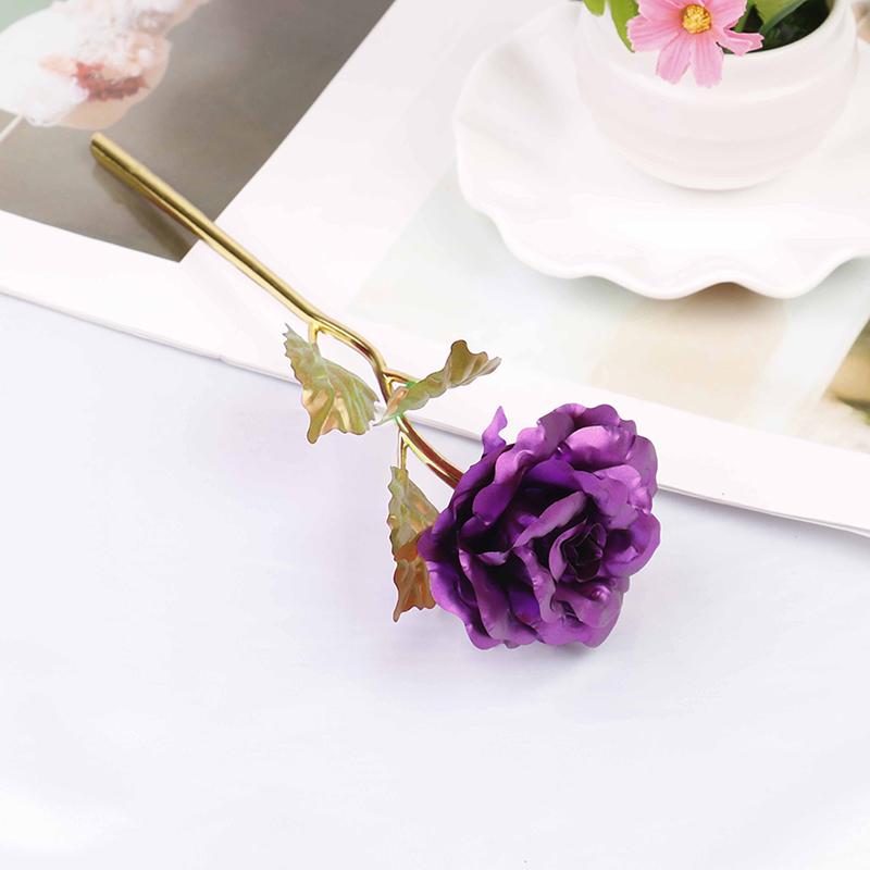 Home 24K Gold Plated Golden Rose Flowers Holiday Present Wedding Party Decor Valentine's Day Lovers' Gift