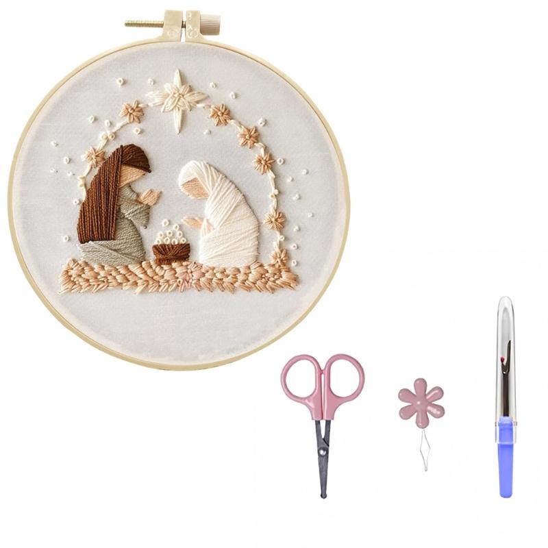 

Religious Embroidery Set with Embroidery Hoop and Instructions Beginner Embroidery Craft Set for Handmade Art Craft
