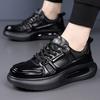 Mens Genuine Leather Casual Sneakers With Thick Rubber Sole Breathable Lightweight Non-Slip Comfortable Round Toe Lace-Up