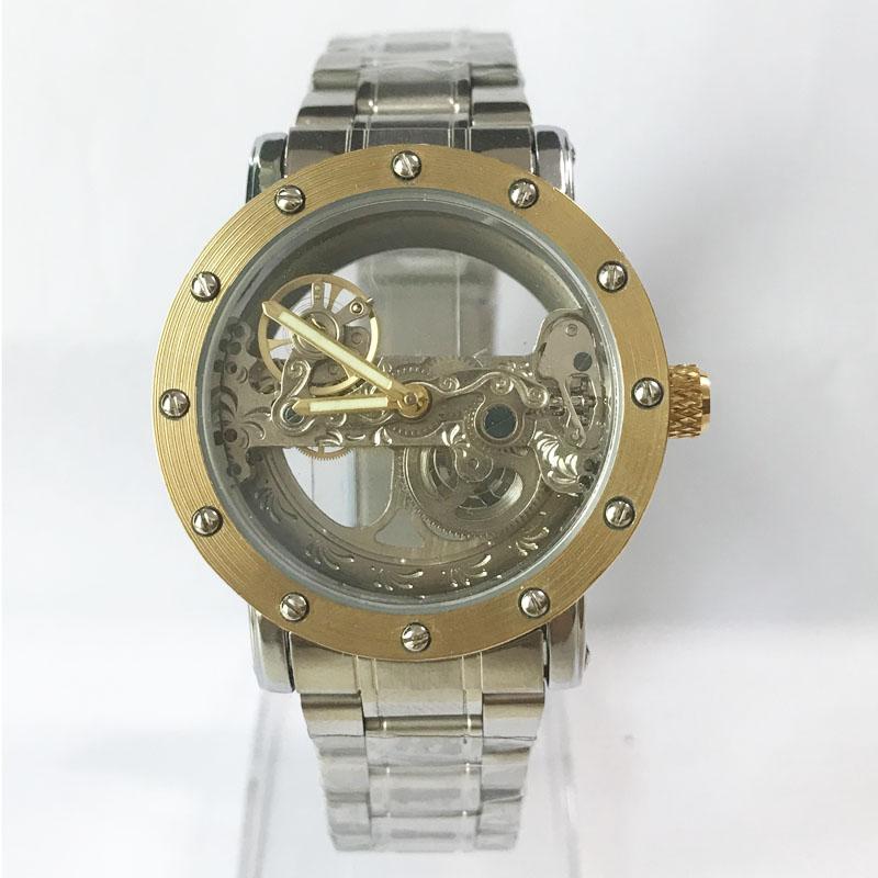 

New Man Watch Luxury Mechanical Watch Men Stainless Steel Automatic Self Wind Watch Skeleton Transparent Hollow Watch