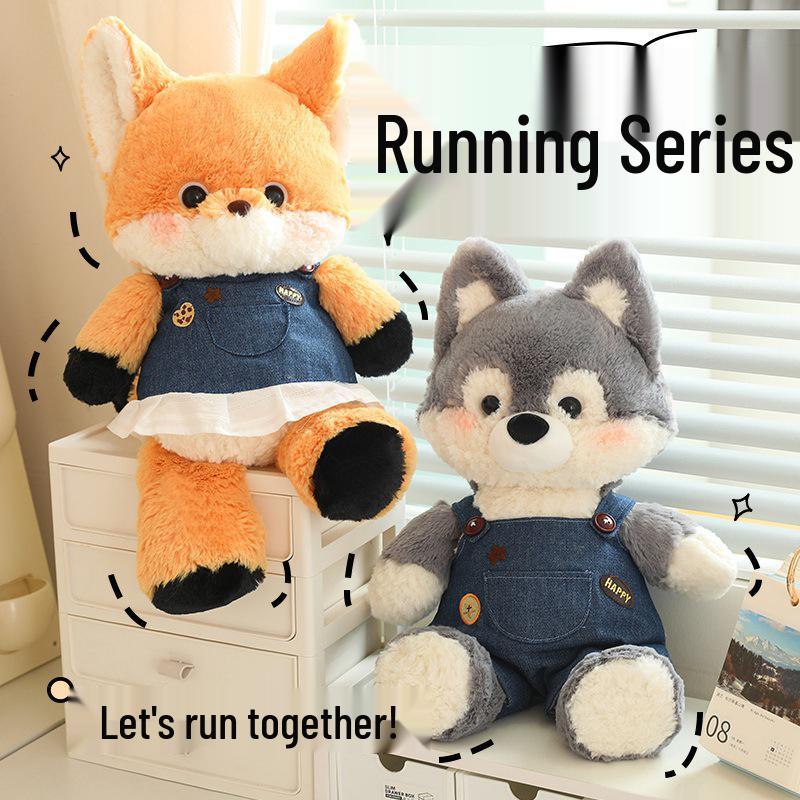 Authentic Forest Friends: Little Fox & Big Gray Wolf Plush Dolls - Cute Sleeping Pillow