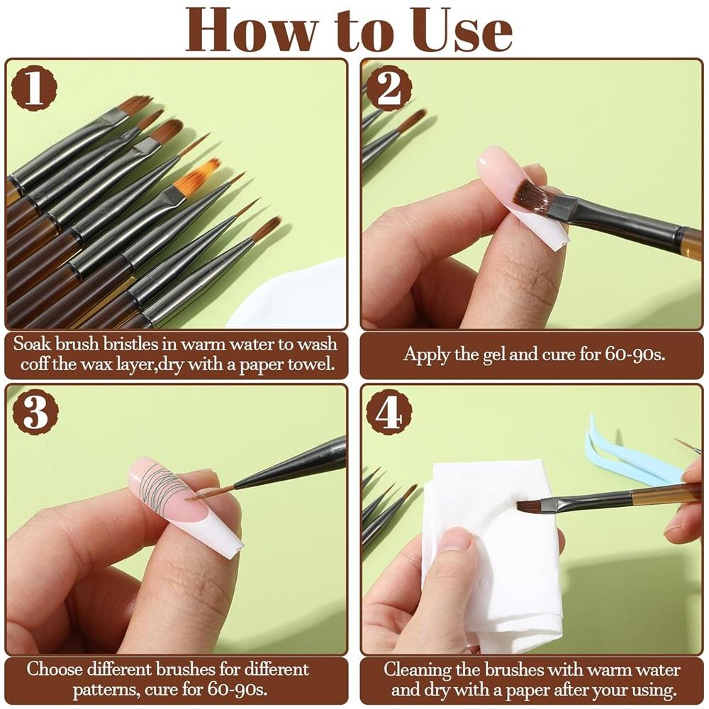 9PCS UV Gel Nail Brush Liner DIY Painting Pen Manicure Acrylic Drawing Brush For Nail Art Design Nails Tip Display Painting Tool