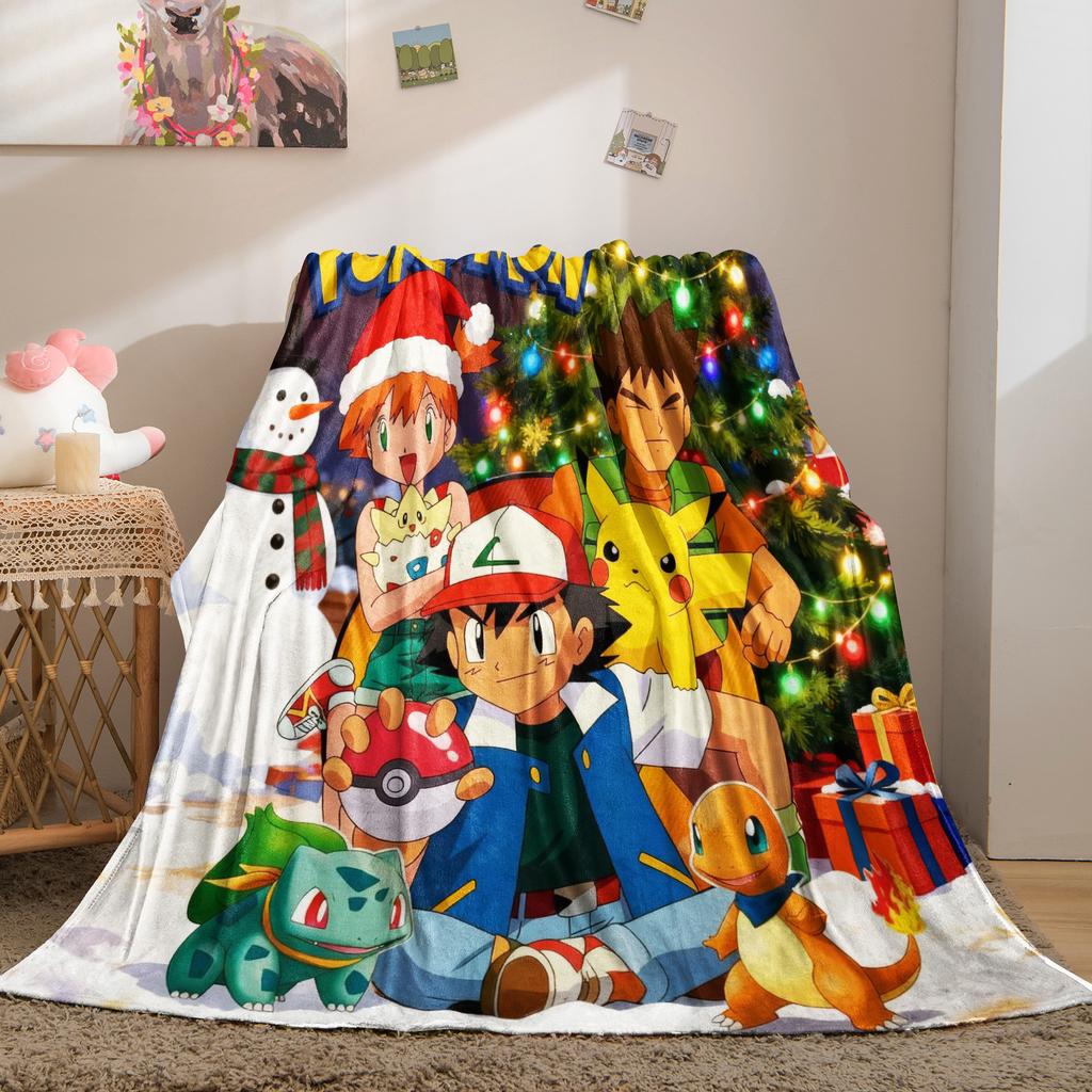 Cute Pokemon Cartoon Anime Warmth Flannel Blanket Pikachu Figures Home Sofa Lunch Nap Children Blankets Kawaii Christmas Gifts