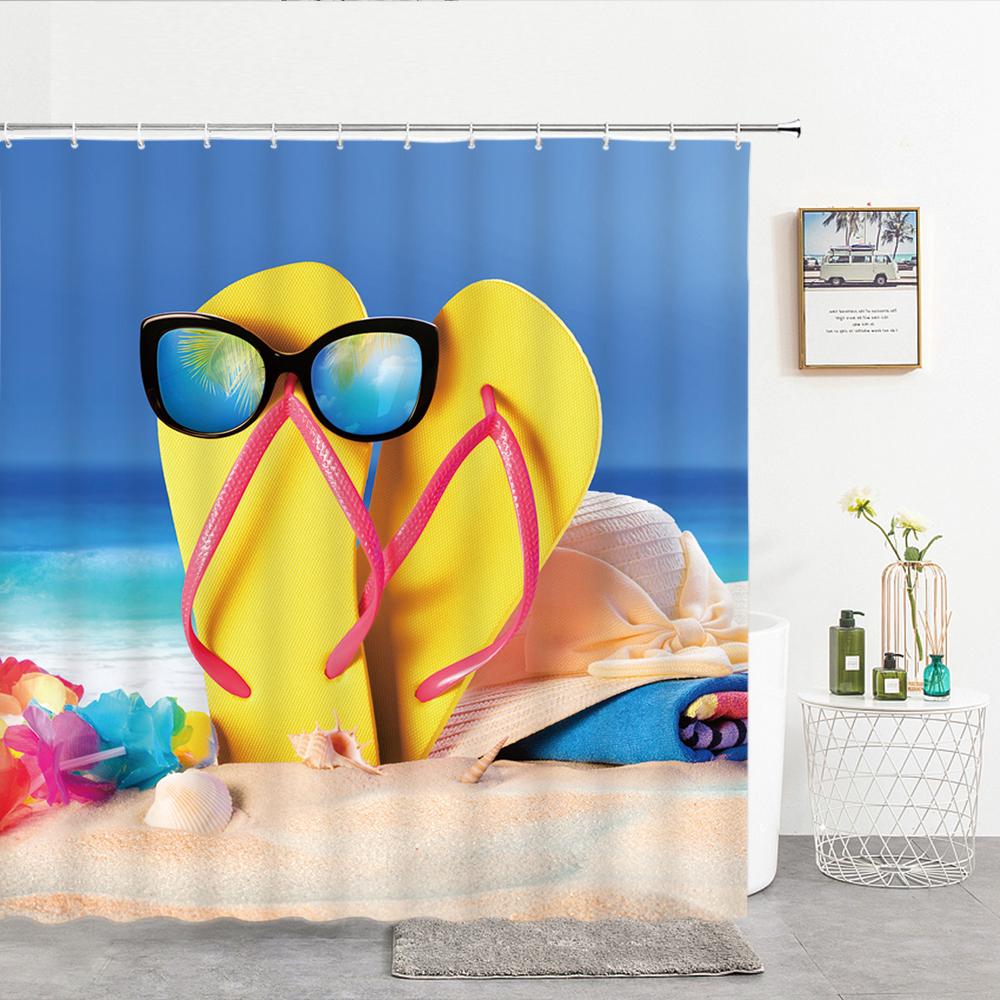 High Quality Sea Beach Shell Printed Shower Curtains starfish Bath Curtain Screen Waterproof Products Bathroom Decor with Hooks