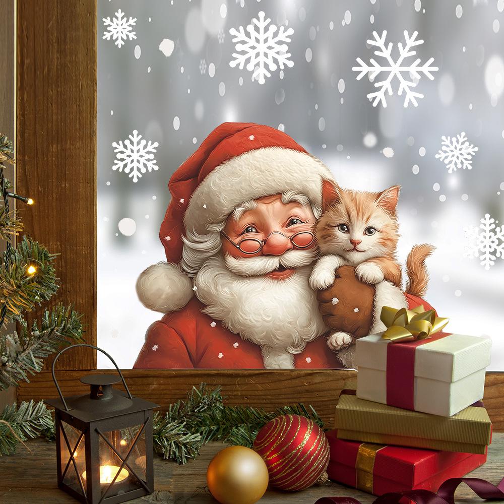 Creative and Warm Santa Claus and Cat Home Glass Door and Window Decoration Stickers