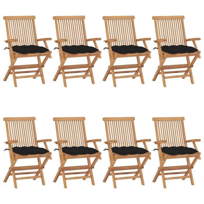 VidaXL Lot de 8 Chaises de Jardin avec Coussins, Sièges de Terrasse, Chaises de Balcon, Meubles de Patio Extérieur, Noir 3072911
