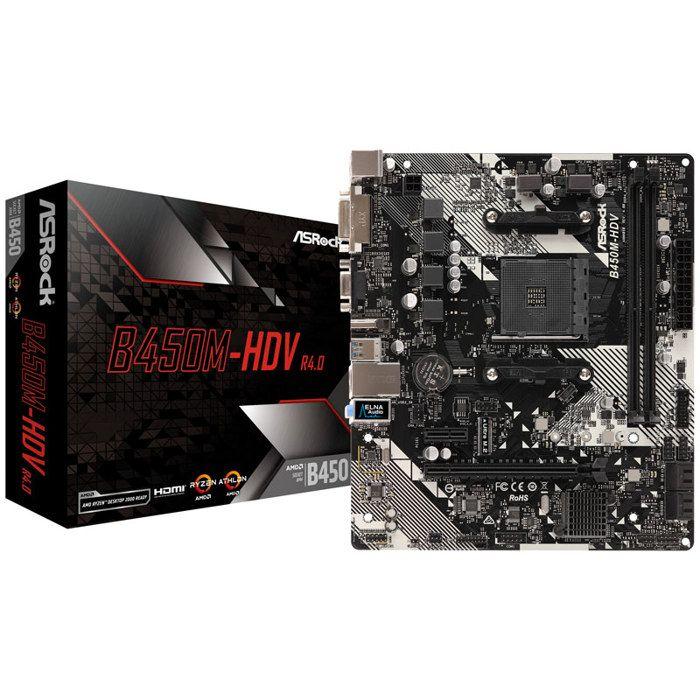 Carte Mère - ASRock - B450M-HDV R4.0 - Socket AM4 - Micro ATX - 32 Go RAM max