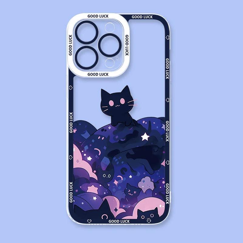 Artistic Black Cat Starry Phone Case For Samsung Galaxy S25 Edge S23 S22 S21 S24 Ultra Plus FE A56 A26 A36 5G A16 A06 4G A17 A07