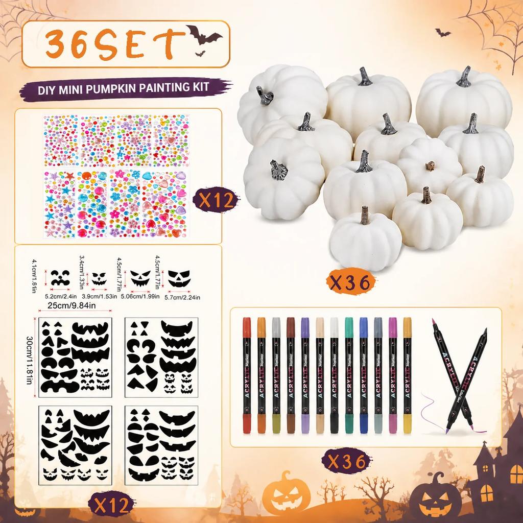 12-48PCS Paintable Pumpkins Foam Mini Pumpkins for Craft With Stickers Markers Halloween Party Favor Thanksgiving Table Decor