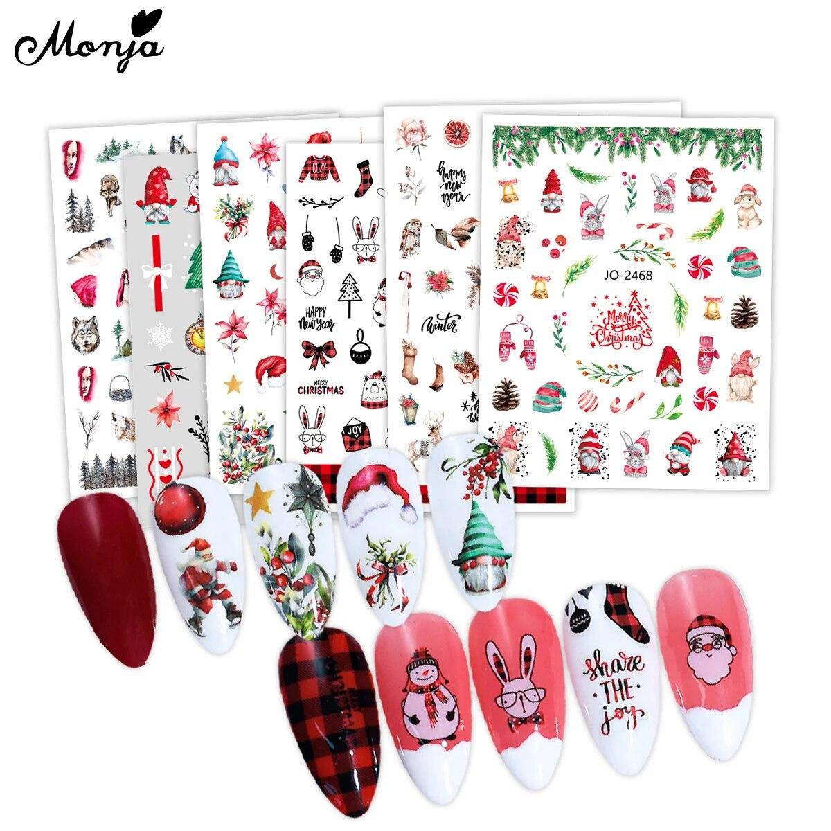 

Monja наклейки для дизайна ногтей Рождество Санта-Клаус Рождественские колокольчики зимние снежинки самоклеющиеся наклейки DIY маникюр украшения