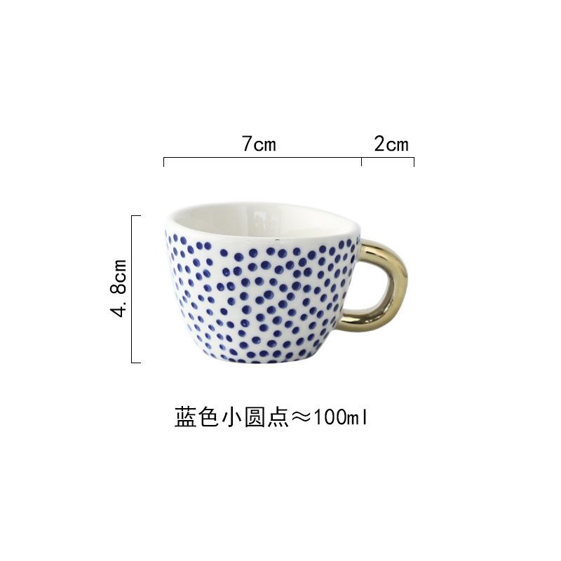 Malý keramický espresso hrnek, americký ručně malovaný geometrický nepravidelný kávový hrnek se zlatou rukojetí, hrnek na mléčný čaj, bytové doplňky