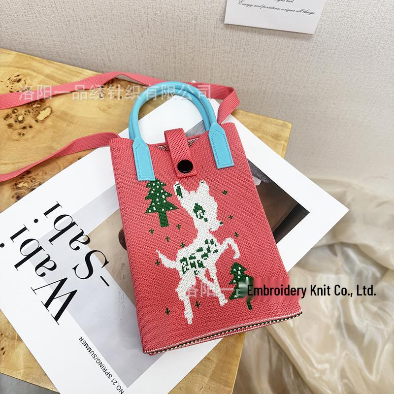 Cute Cartoon Dopamine Knit Crossbody Phone and Coin Bag
