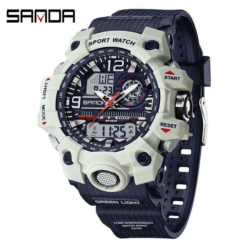 SANDA Women's Trendy LED Dual Display Waterproof Watch with Hourly Chime