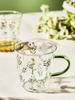 400ml Vintage Floral Glass Mug with Handle, Heat-Resistant Borosilicate Coffee Cup, Korean Style Drinkware for Tea, Latte, Juice