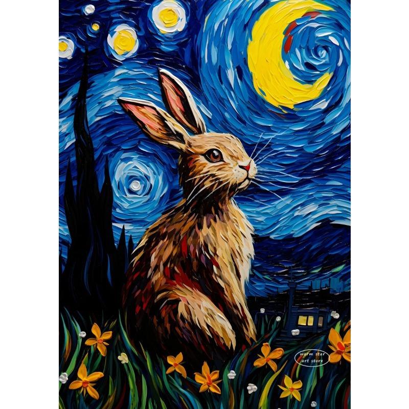 Owl Panda Raccoon Cow Tiger Cat Duck Starry Night Van Gogh Canvas Painting Abstract Posters Print Wall Art Pictures Home Decor
