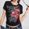 Women Short Sleeve T-Shirts Skull Print Crew Neck Shirts Summer Casual Slim Fit Tops Streetwear