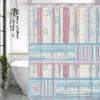 Blue Pink Striped Stars and Moon Shower Curtain, Bathroom Decorative Shower Curtain, Waterproof Shower Curtain with Hooks
