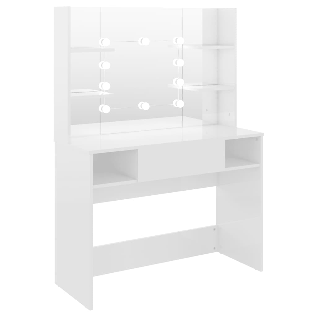 Vidaxl Stolik Do Makijażu Z Led, 100X40X135 Cm, Mdf, Lśniący Biały