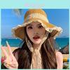 Summer Straw Wide Brim Sun Hat With Removable Ribbon For Beach And Outdoor Wear