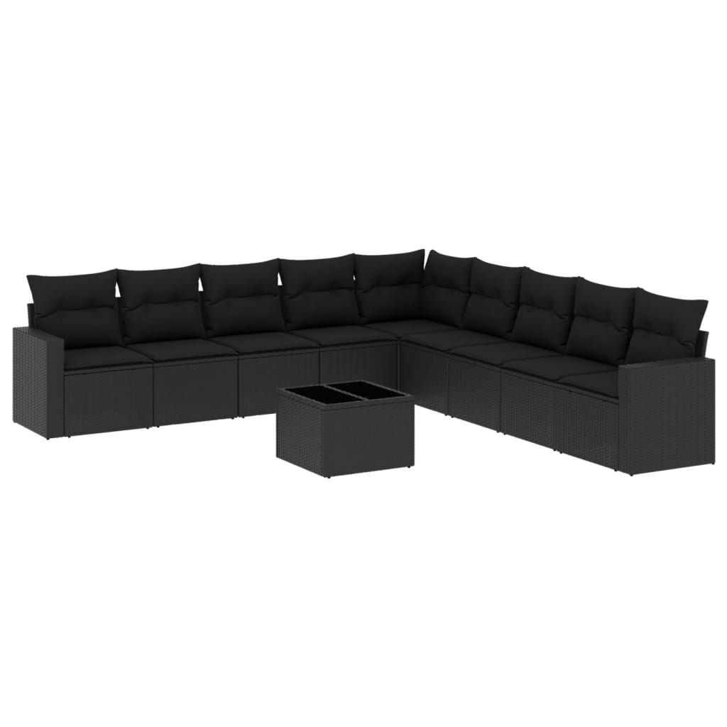 Vidaxl 10-Cz. Garden Lounge Set, Cushions Black Rattan Pe