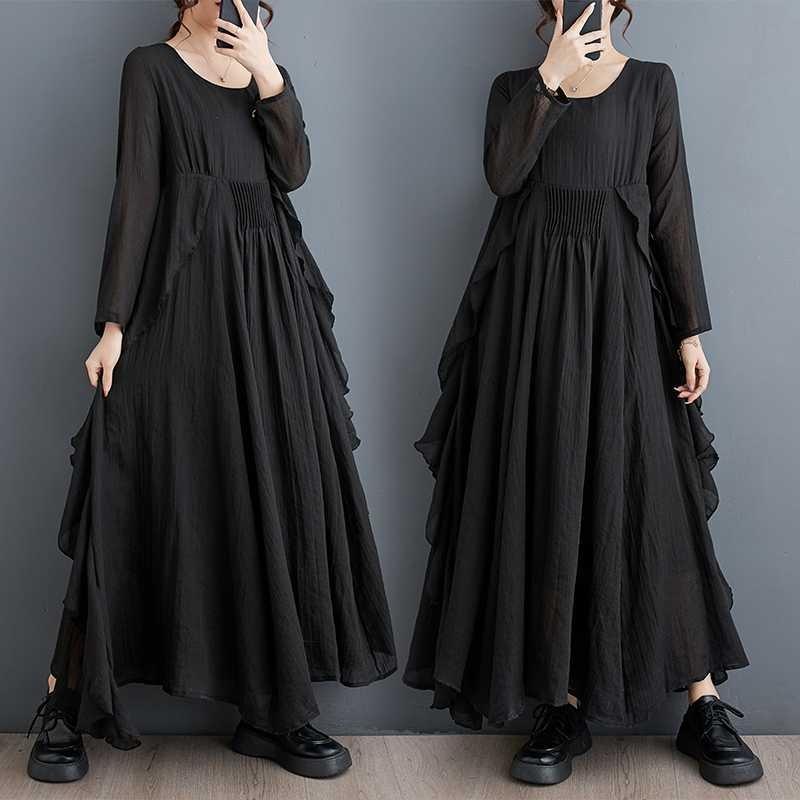 Loose Ruffle Flutter Double Layer Pleated Hem Dress