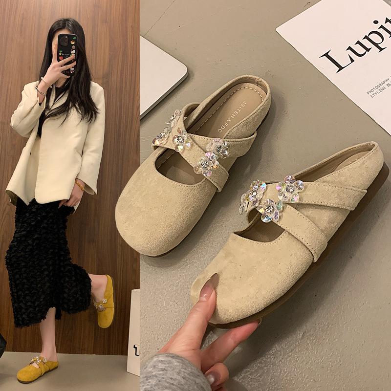 

Rhinestone square head Mary Jane women s shoes in the summer of 2025 new shallow mouth flat sole shoes fairy wind ladyshoes outside 35