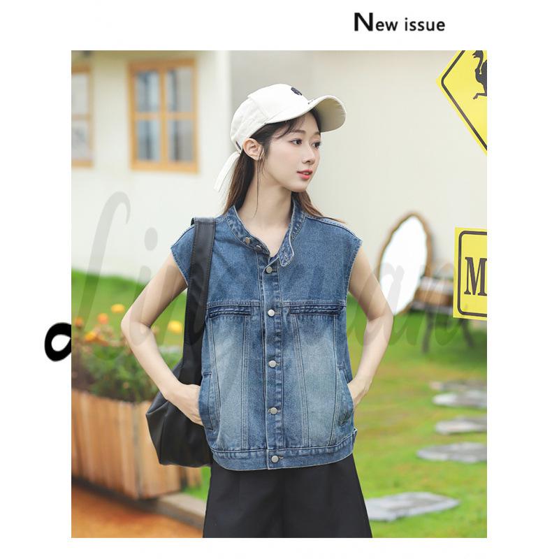 Korean Retro Women s Trendy Loose-Fit Soft Denim Vest Large синий
