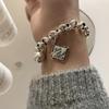 Silver Color Vintage Punk Chain Bracelet for Women Men Niche Design Square Ball Pendant Bracelets Party Jewelry Gifts