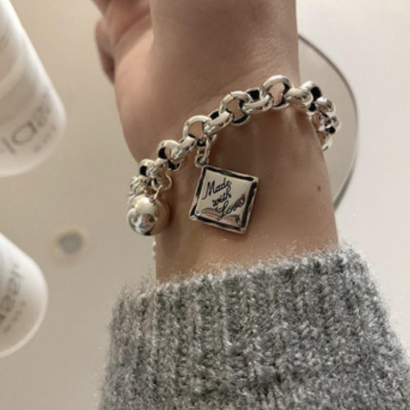 Silver Color Vintage Punk Chain Bracelet for Women Men Niche Design Square Ball Pendant Bracelets Party Jewelry Gifts