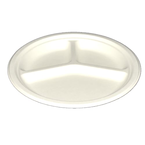Disposable Bagasse Plates, Eco-Friendly and Durable, Flat Plates with 3 Large Dividers, 50 Plates, Perfect for BBQs and Parties, Can Be Discarded with