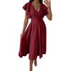 Fashion Ladies Ruffle Skirt Spring And Summer Low V-neck Waist Slim Sexy Dress