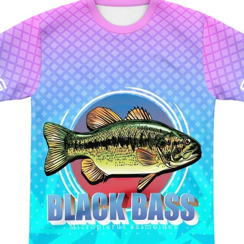 Mens Gradient Black Bass Fishing Graphic Long Sleeve Breathable Outdoor T-Shirt Digital Print