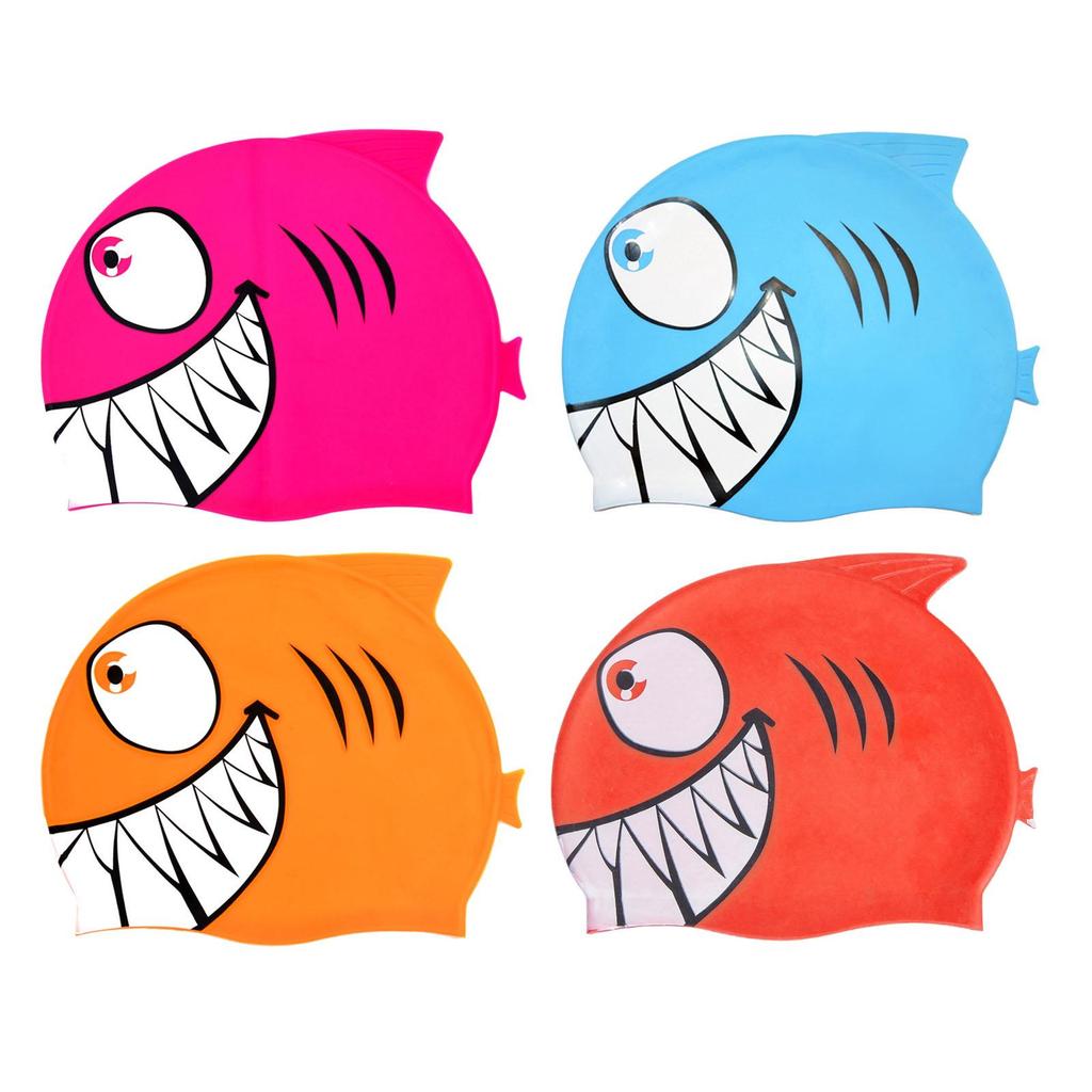 Fish Shaped Swimming Cap Bathing Cap Elastic Anti-slip Cute Soft Water Resistant Swim Gear Swimwear Hat for Kids Boys Girls