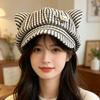 Plaid Octagonal Hat Niche Spring and Summer Cute Face Beret Cartoon Design Versatile Sweet Fresh Kitten Ears