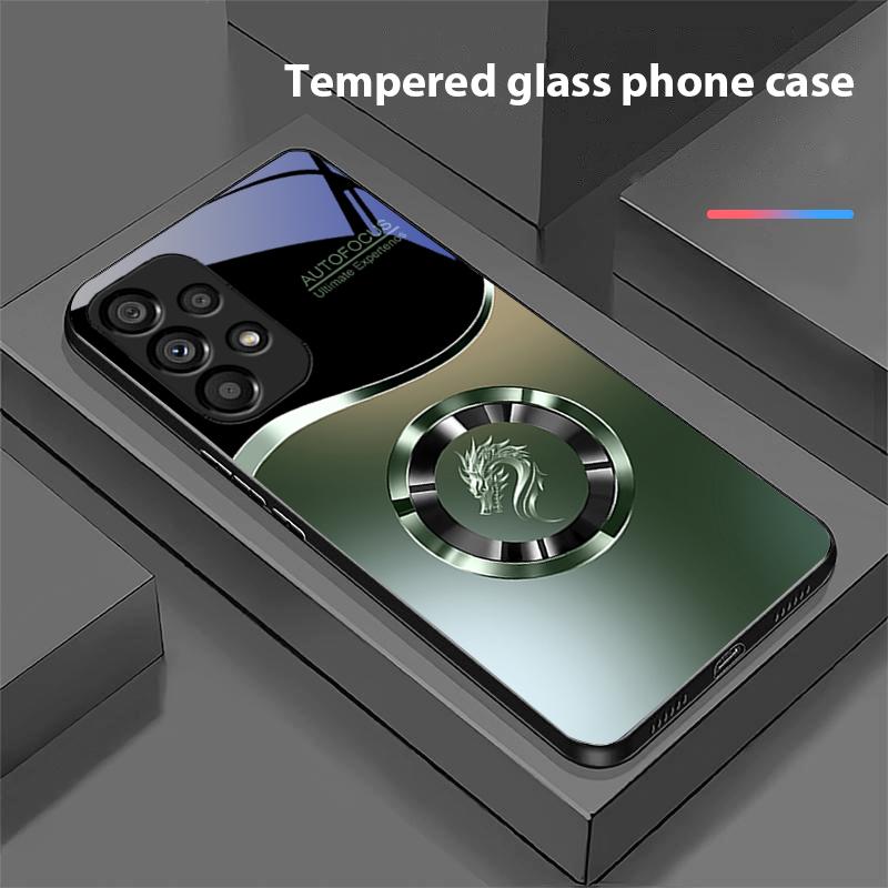 Gradual Round Dragon For Samsung Galaxy S 8 9 10 20 Plus 21 FE 22 23 24 Ultra S7 Edge Black Tempered Glass Phone Case Hard Shell