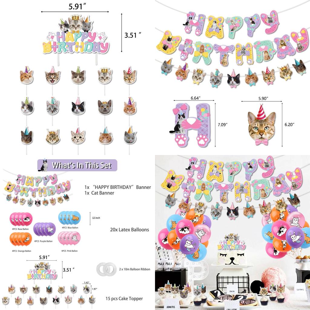 Cat Themed Birthday Party Decorations Latex Balloons Cake Toppers Banners And More! Perfect For Pet Lovers Characters)