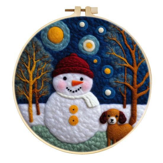 Christmas Needle Felting Kit Holiday Felt Painting Set for Beginners Starter Needle Felting DIY Craft Kit with Pad Needles Wool Decorative Frame