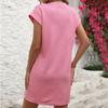 Summer Round Neck Pocket Short Sleeve Dress Women Elegant Loose A Line Pink Short Dress Woman Solid Vintage Casual Party Dresses 24496