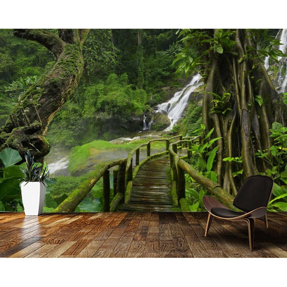 Forest Mural Waterfall Wall Murals Wooden Bridge Nature Landscape 3d Wallpaper Living Room Bedroom Restaurant Mural