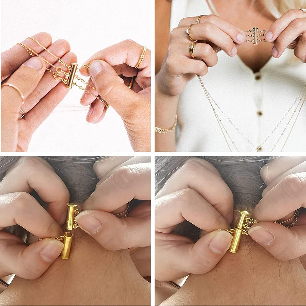 2 Stück mehrsträngige Halskette, mehrschichtig, Hummerverschluss, Schiebe-Magnet-Röhrenverbinder, Verschlüsse, Magnetischer Separator für Armband, Schmuckherstellung